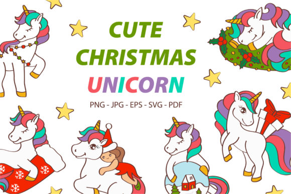 Cartoon Christmas Unicorn, Set Unicorn: A Modern Holiday Illustration Trend