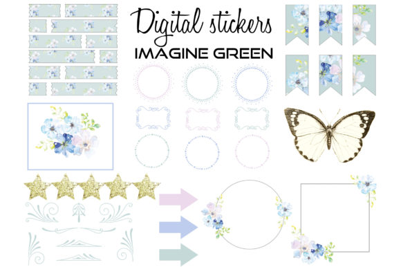 Digital Stickers, Floral - Frames Green