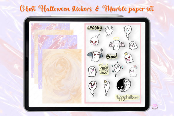 Elevate Your Halloween Projects with Cute Ghost Stickers and Marble Digital Paper