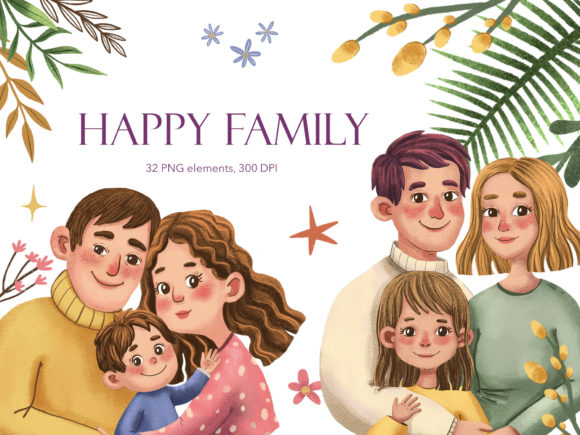 Happy Family Clipart Set: Cute Illustrations for Creative Projects