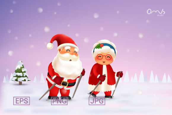 Mr. Santa and Mrs. Claus Ice Skating: A Festive Illustration for Creative Projects