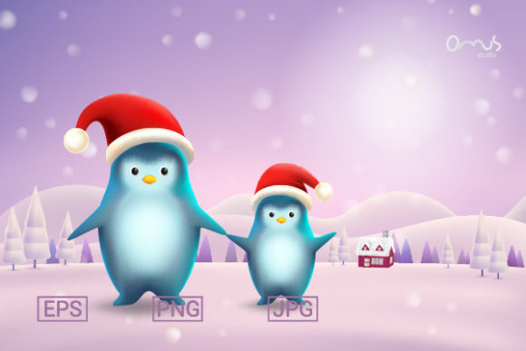 Penguins Wearing Santa Hat: Creative Digital Art