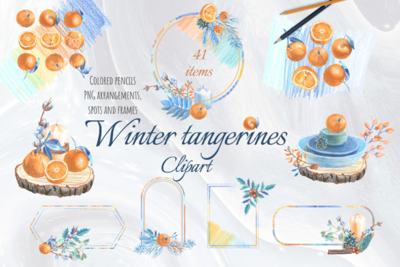 Winter Tangerines Arrangements Frames for Holiday Design